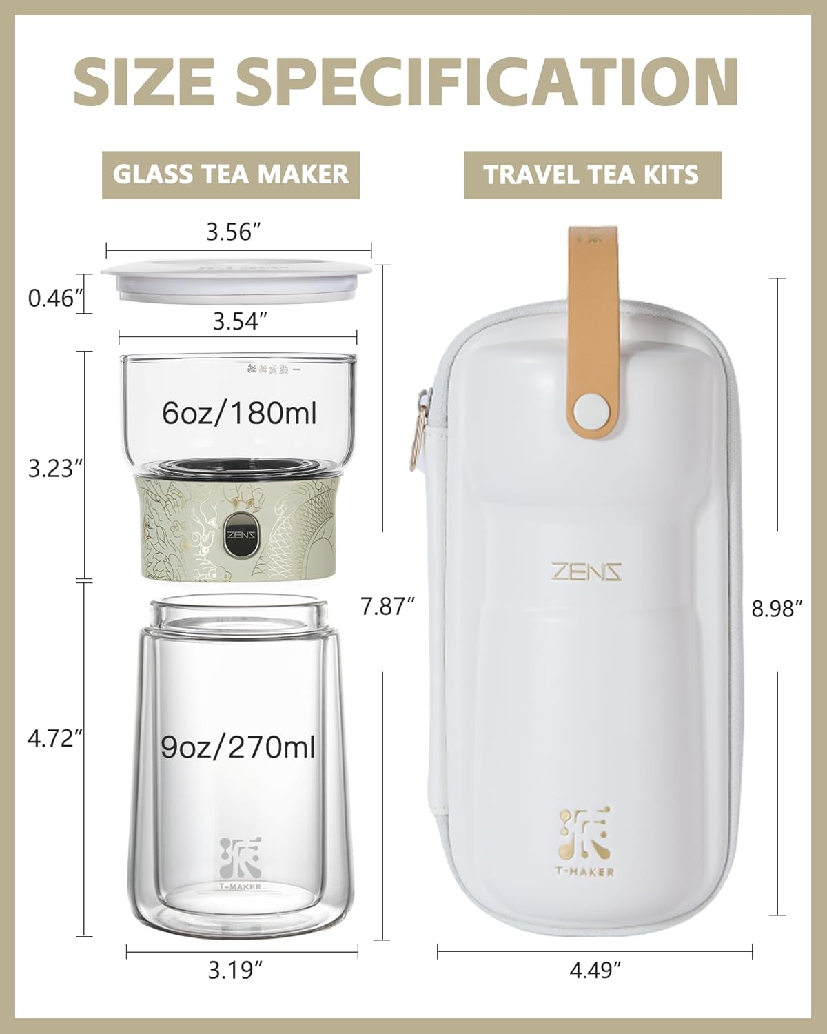 ZENS Modern Glass Infuser Teapot, One Touch Tea Maker for Loose Leaf Tea with Insulated Mug and Portable Case. Enchanted Pot Alternatives for Tea Lover Gifts