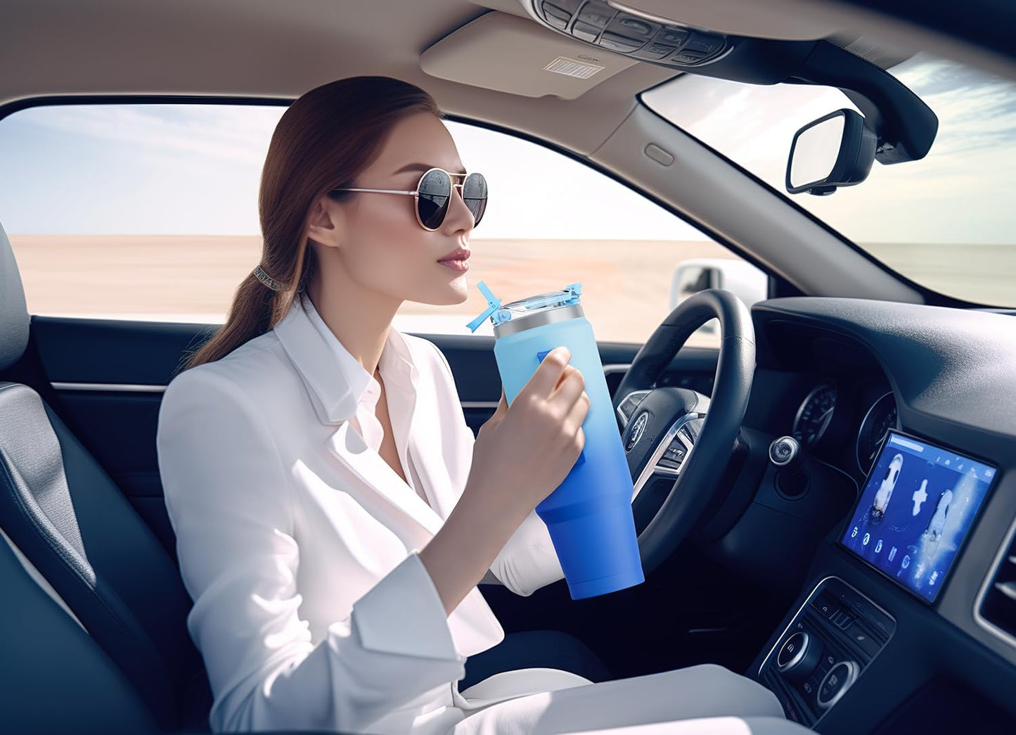 Meoky 32 oz Tumbler with Handle, Insulated Tumbler with Lid and Straw, Stainless Steel Travel Mug, Keeps Cold for 24 Hours, 100% Leak Proof, Fits in Car Cup Holder (Night)