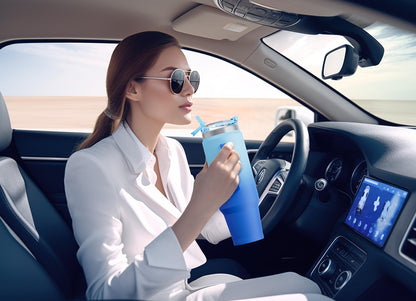 Meoky 32 oz Tumbler with Handle, Insulated Tumbler with Lid and Straw, Stainless Steel Travel Mug, Keeps Cold for 24 Hours, 100% Leak Proof, Fits in Car Cup Holder (Night)