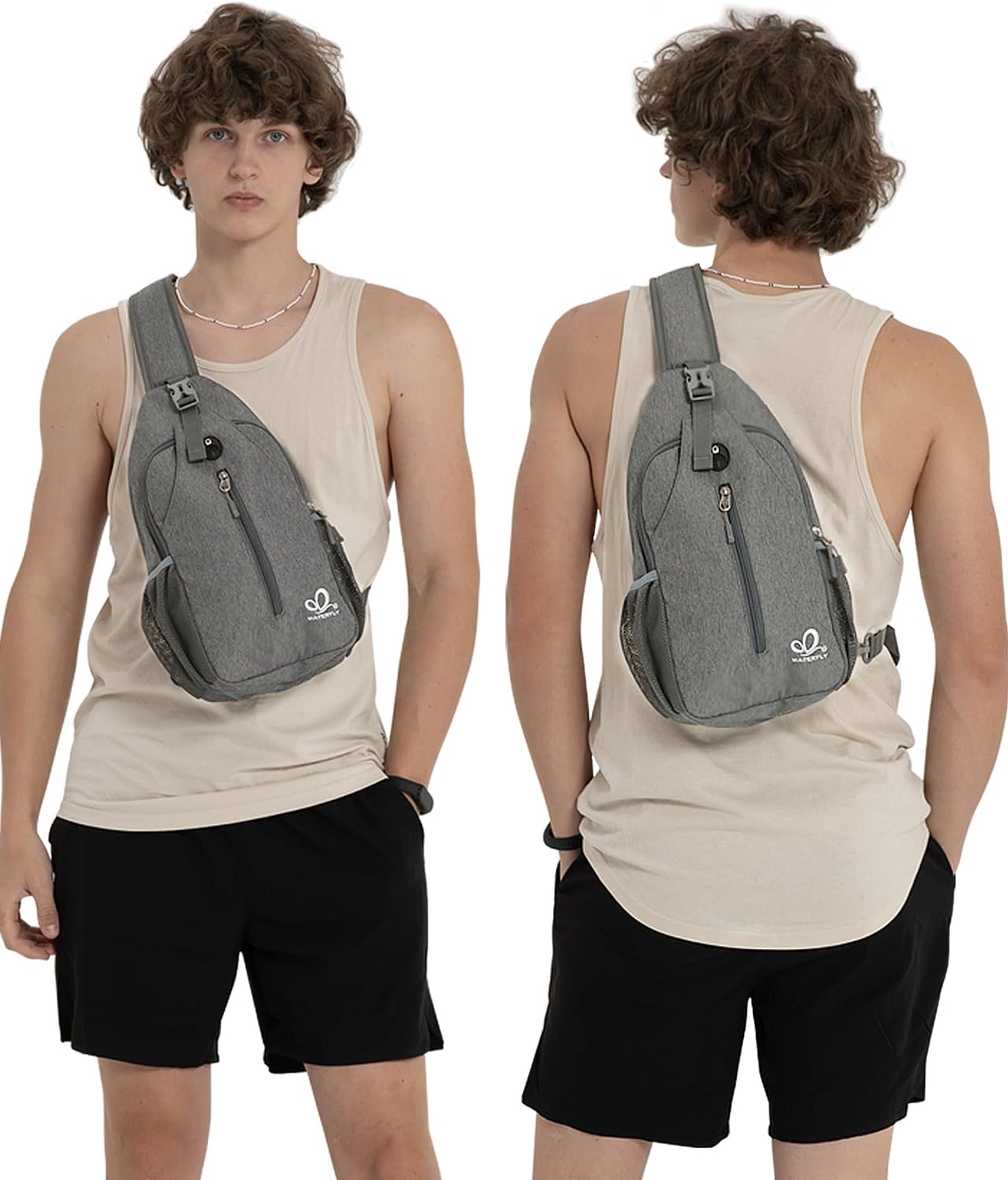 WATERFLY Crossbody Sling Backpack Sling Bag Travel Hiking Chest Bag Daypack (Black)