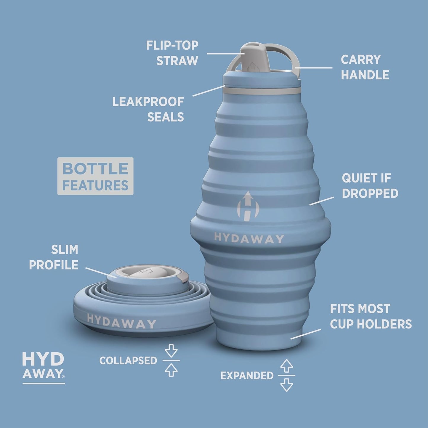 HYDAWAY 25oz Collapsible Travel Water Bottle - BPA-Free, Leakproof, Lightweight, Space-Saving - Perfect for Hiking, Travel, and All-Day Hydration