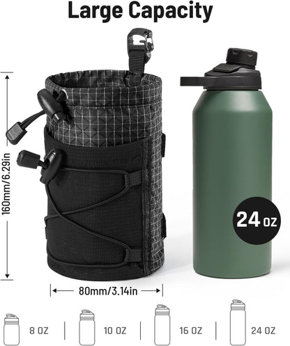 Water Bottle Holder Pouch with Hook Buckle, Backpack Water Bottle Holder Mesh Bag Carrier Fits for 8-24oz Bottles for Hiking, Running, Travel, Outdoor Backpack Accessories & Attachments