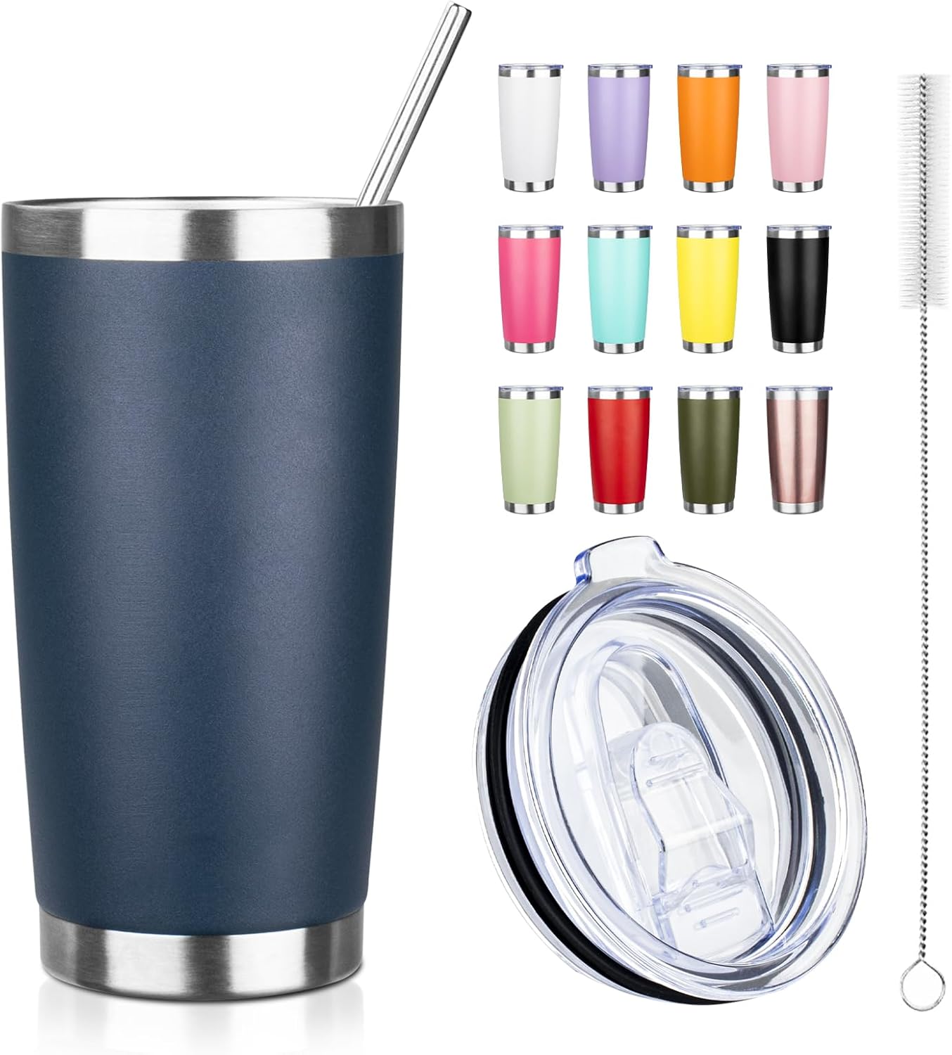 20oz Tumbler with Straw and Brush, Stainless Steel Vacuum Insulated tumbler, Double Wall Insulated Coffee Tumbler for Outdoor, Home, Travel,Office (Buff,1pcs)