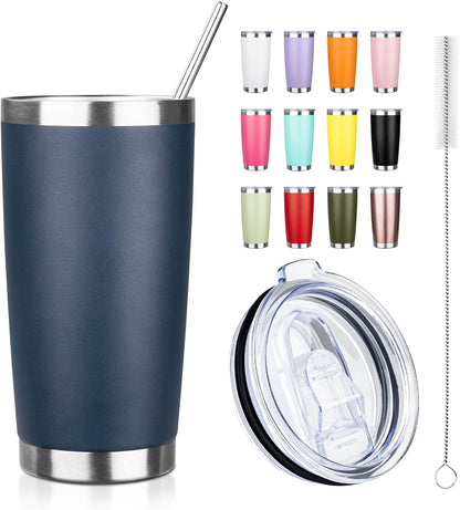 20oz Tumbler with Straw and Brush, Stainless Steel Vacuum Insulated tumbler, Double Wall Insulated Coffee Tumbler for Outdoor, Home, Travel,Office (Buff,1pcs)