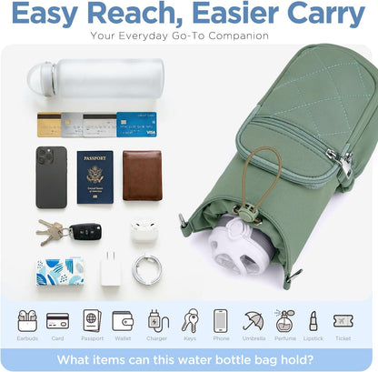 Crossbody Water Bottle Bag for Women, Lightweight Insulated Water Bottle Carrier with Phone Pocket, Secure &Hands-Free for Walking, Travel, Outdoor (Up to 40oz) Antique Green