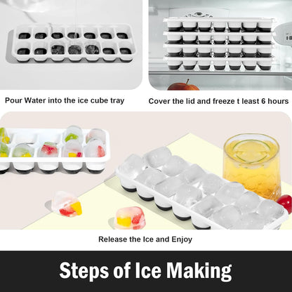 3 Pack Ice Cube Trays with Lid for Freezer, Flexible Silicone Bottom for Easy Release, Stackable Space-Saving Ice Molds, 1.2" Cubes Color-Coded (2 Green 1 Blue) for Juice, Coffee & Cocktails, BPA Free