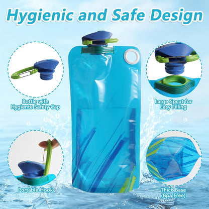 4 Pack Collapsible Water Bottle With Carabiner, 34 Ounce Foldable Water Bag with Leakproof Lid, Food-Grade Silicone Portable Water Bottle for Hiking, Sports, Camping, Biking, Traveling, BPA-Free