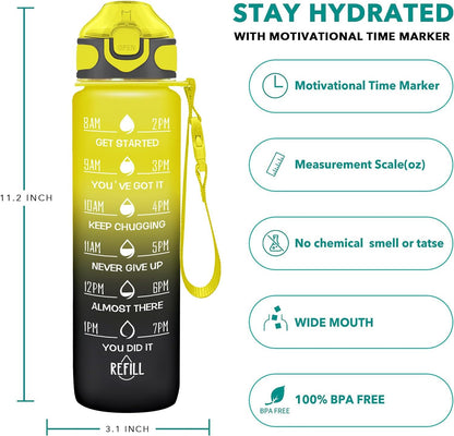 Enerbone 32 oz Drinking Water Bottle with Times to Drink and Straw, Motivational with Carrying Strap, Leakproof BPA & Toxic Free, Ensure You Drink Enough Water for Fitness Gym Outdoor