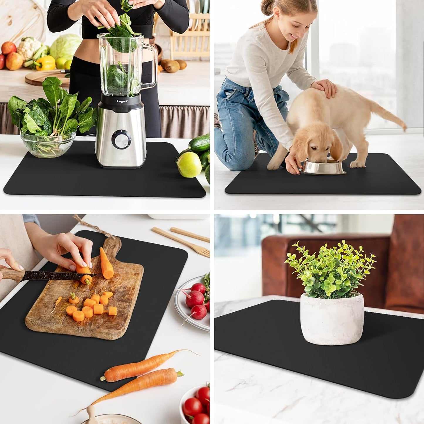 WISELIFE Dish Drying Mat Super Absorbent Drying Mat Large Dish Drying Mats for Kitchen Counter Easy Clean Dish Mat Kitchen Drying Mat15"x 18" Stylish Grey