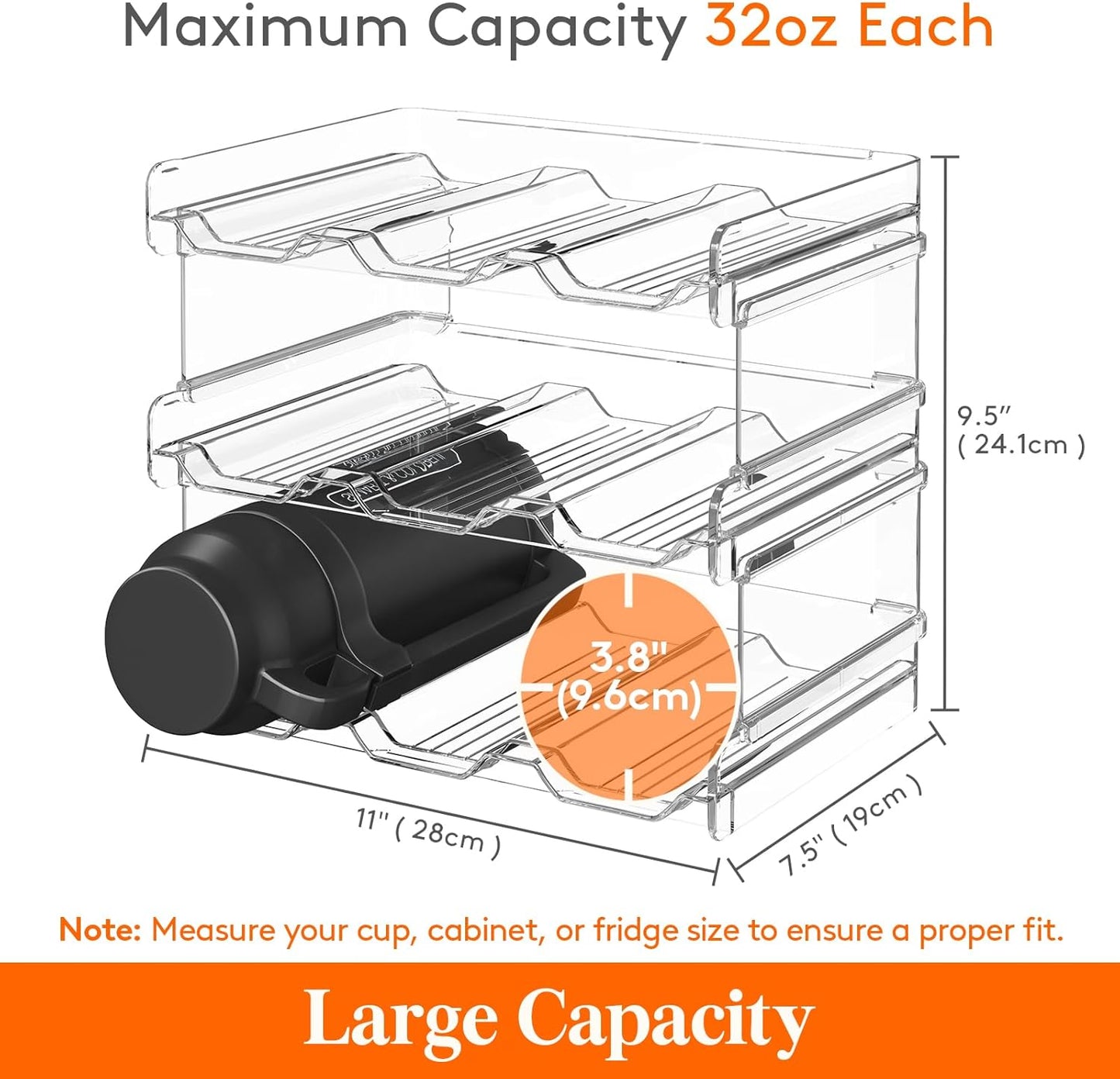 Lifewit 2 Tier Stackable Water Bottle Organizer for Cabinet, Plastic Bottle Holder Fits 6 Bottles/Tumblers up to 3.8" Diameter for Pantry/Countertop/Cupboard, 28 x 19 x 15 cm/11 x 7.5 x 5.7"