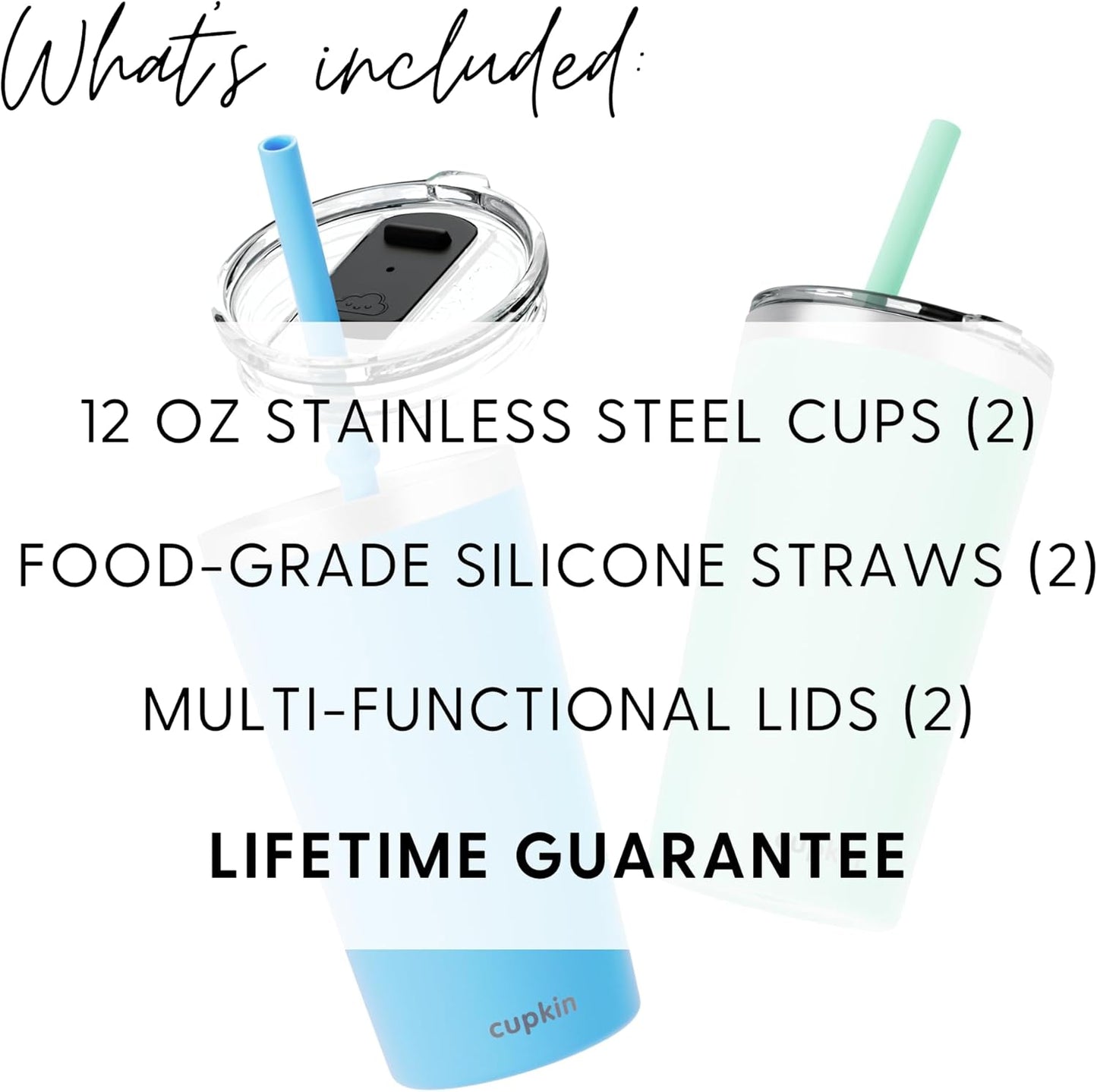 CUPKIN Stainless Steel Insulated Tumbler with Lid and Straw, 20 oz Stainless Steel Cups, Set of 2 Travel Coffee Mug for Adults, Iced Coffee Cup with Lid, Tumbler for Travel (Coral + Yellow)