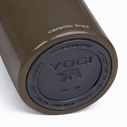 YOGI Ceramic Lined Metal Allergy Safe 16oz Coffee Tumbler with Leakproof Lid BPA Free Vacuum Insulated Stainless Steel Cupholder Friendly Travel Cup for Coffee and Water Sandstone