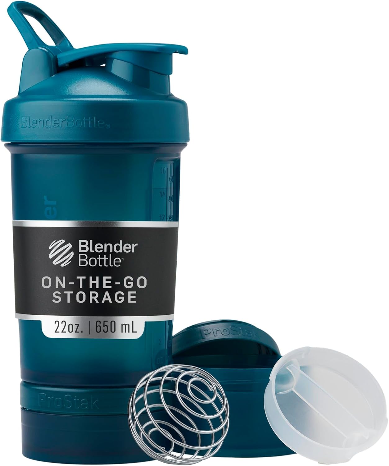 BlenderBottle Shaker Bottle with Pill Organizer and Storage for Protein Powder, Classic V2 ProStak System, 22-Ounce, Midnight Black