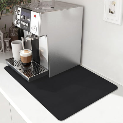 Coffee Mat,Absorbent Dish Drying Mat for Kitchen Counter,Coffee Bar Mat,Non-Slip Rubber Backed,Hide Stains & Quick Dry,for Espresso Machine,Coffee Station,Cups & Sink,12" x 20"(Black)