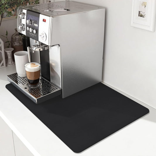 Coffee Mat,Absorbent Dish Drying Mat for Kitchen Counter,Coffee Bar Mat,Non-Slip Rubber Backed,Hide Stains & Quick Dry,for Espresso Machine,Coffee Station,Cups & Sink,12" x 20"(Black)