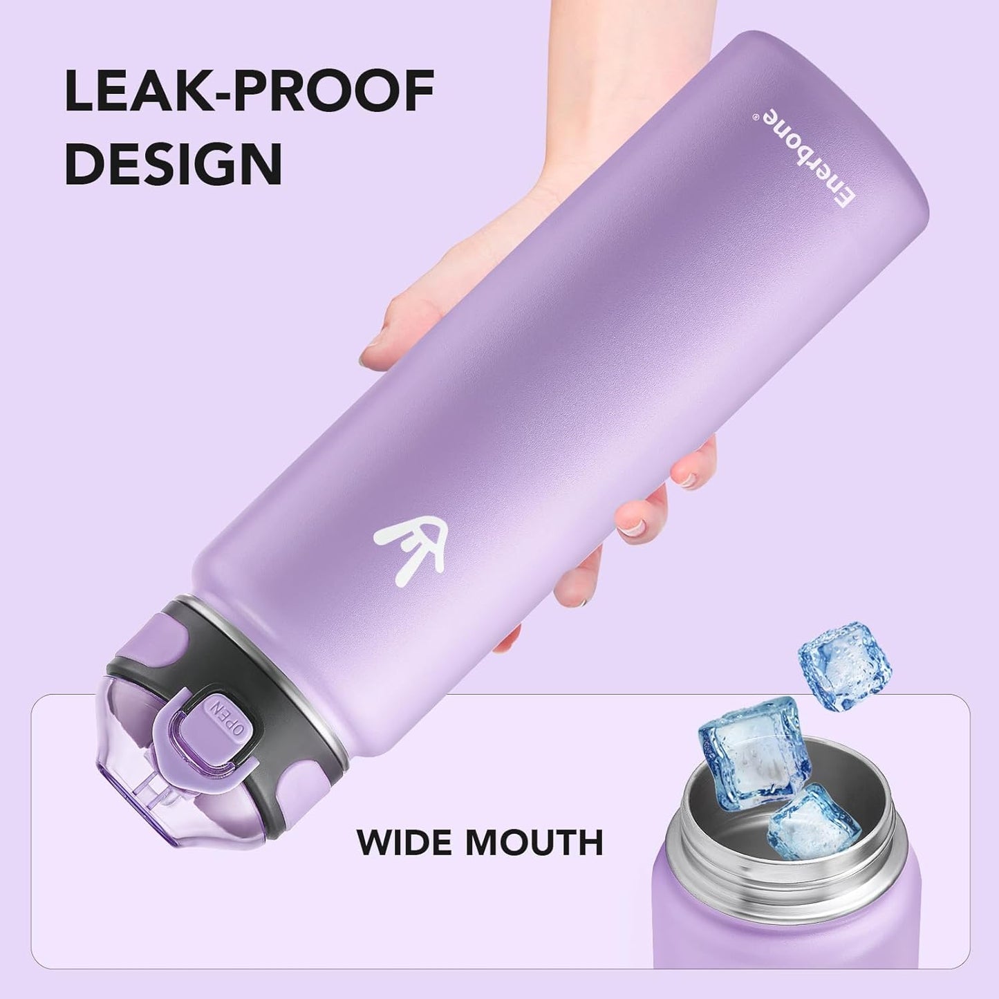 Enerbone 24 oz Insulated Water Bottle, Stainless Steel Bottle with Carrying Strap, Double-Wall Vacuum Insulation Design, Leakproof Sports Bottle with Straw, Keep Drinks Cold or Hot for Hours