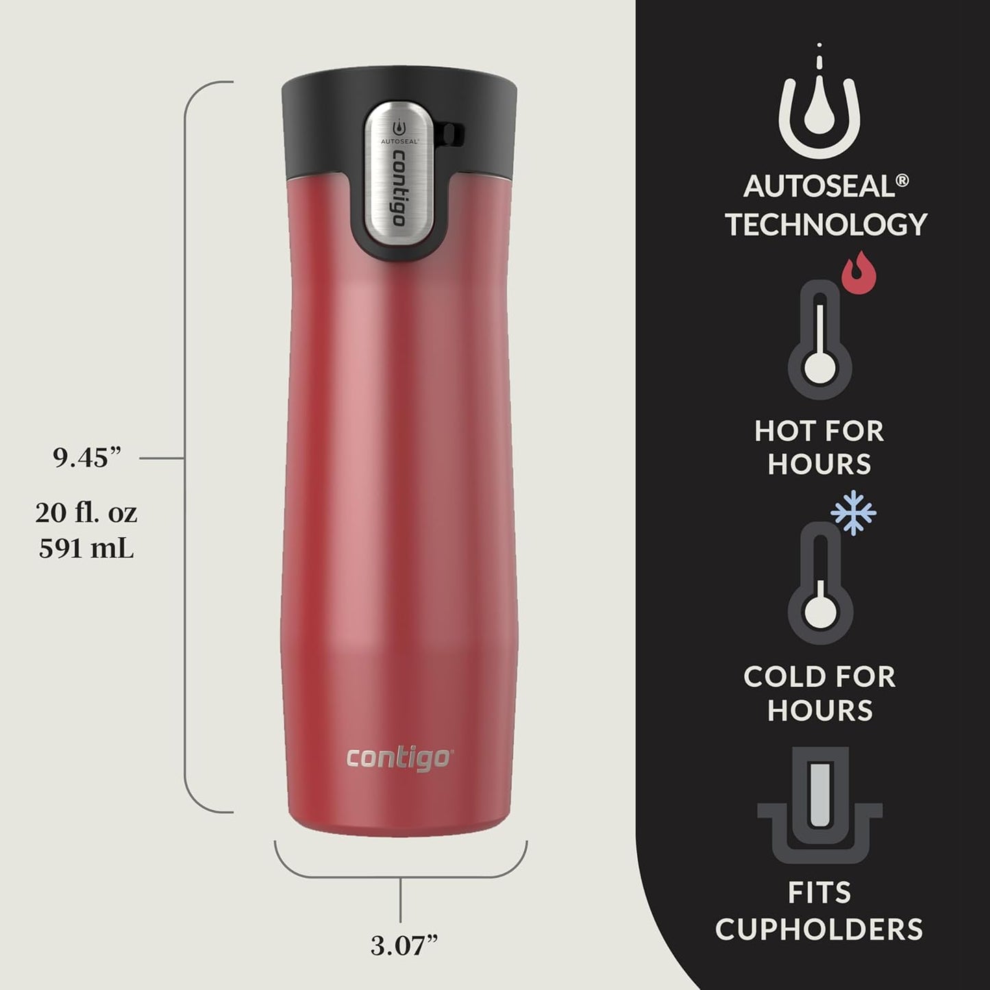 Contigo AUTOSEAL West Loop Vacuum-Insulated Stainless Steel Travel Mug with Easy-Clean Lid 12 oz Blueberry