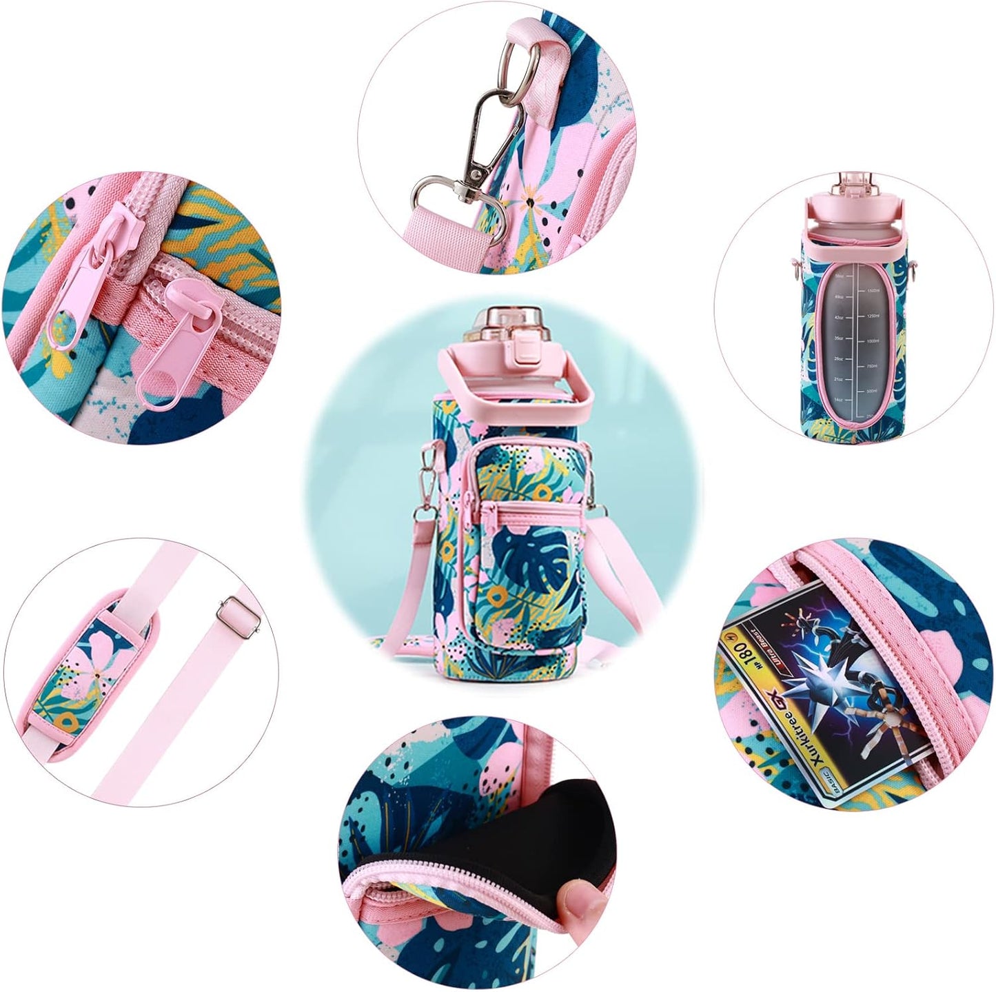 Large Motivational Water Bottle with Straw Time Marker BPA Free for Sport and Fitness (Pink Blue, 64 Oz / Half Gallon)