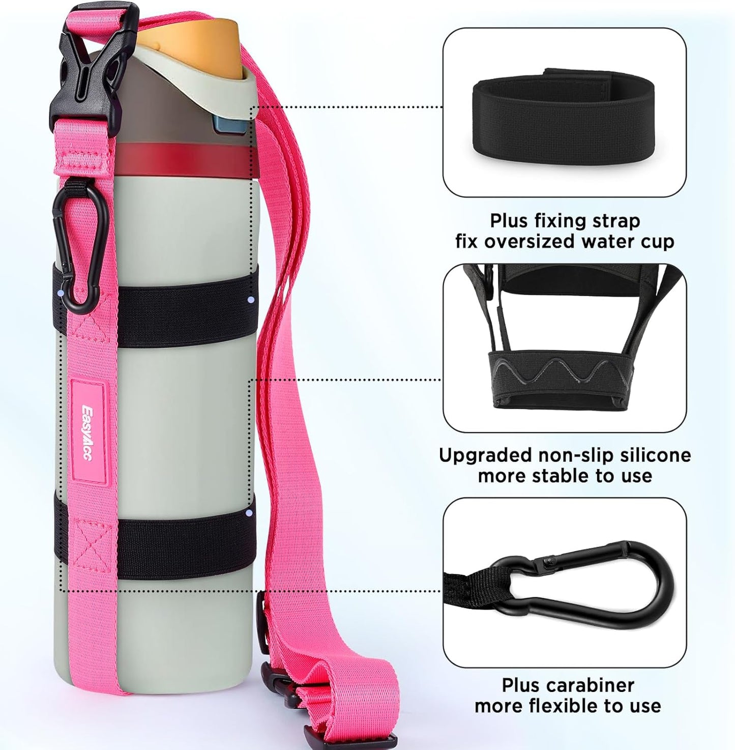 EasyAcc Water Bottle Holder Strap Sling, for Owala FreeSip 24 32 40 oz, Hydro Flask, Cirkul, Yeti, Stanley Flip, Universal Water Bottles, with Carabiner, for Walking Curise Travel (Bottle Excluded)