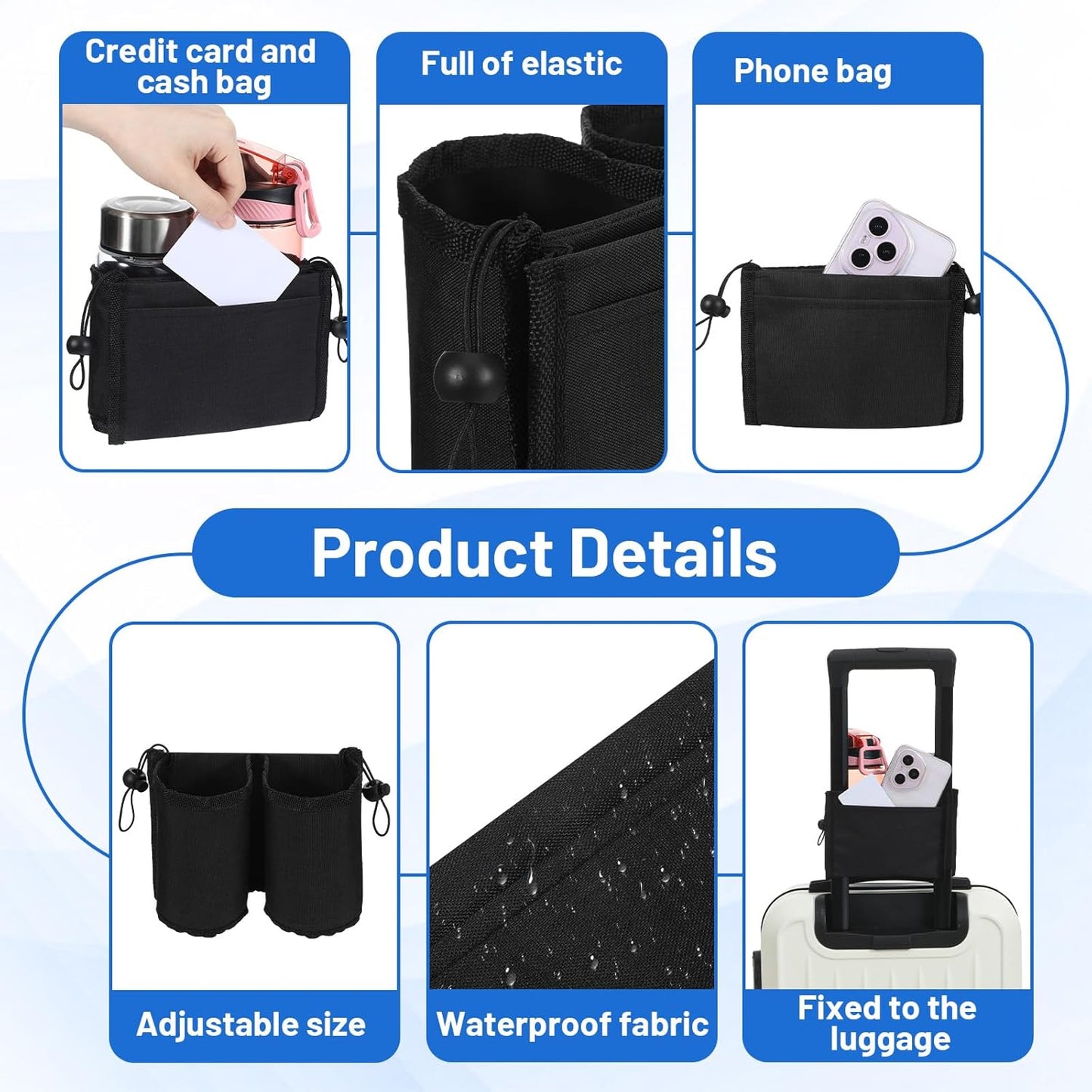 Luggage Travel Cup Holder, Free Hand Drink Caddy Hold Two Coffee Mugs, Fits Roll on Most Suitcase Handles, Gifts for Flight Attendants &Frequent Travelers Accessories
