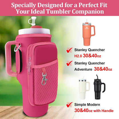 Stanley Carrier Bag for Stanley 40oz/30ozTumbler with Phone with 2 Adjustable Strap,3 Pockets Bottle Stanley Cup Carrier Bag & Case,Accessories for Hiking Travelling