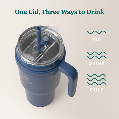 REDUCE 24 oz Stainless Steel Tumbler with Handle - Dual-Wall Vacuum Insulated Travel Mug, Sweat-Proof Lid & Reusable Straw - Keeps Drinks Cold for 24 Hrs, Fits Cupholders, Dishwasher Safe - Lilac Bud