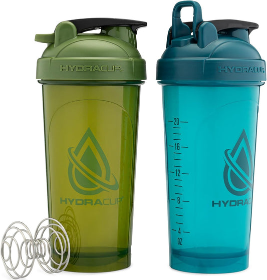 Hydra Cup ProFlow [2 Pack] 28 oz Shaker Bottles for Protein Shakes, Shaker Cups with Ball Blender Whisk, Shaker Bottle with Handle, Travel To Go, BPA Free (Red & Blue, 28oz)