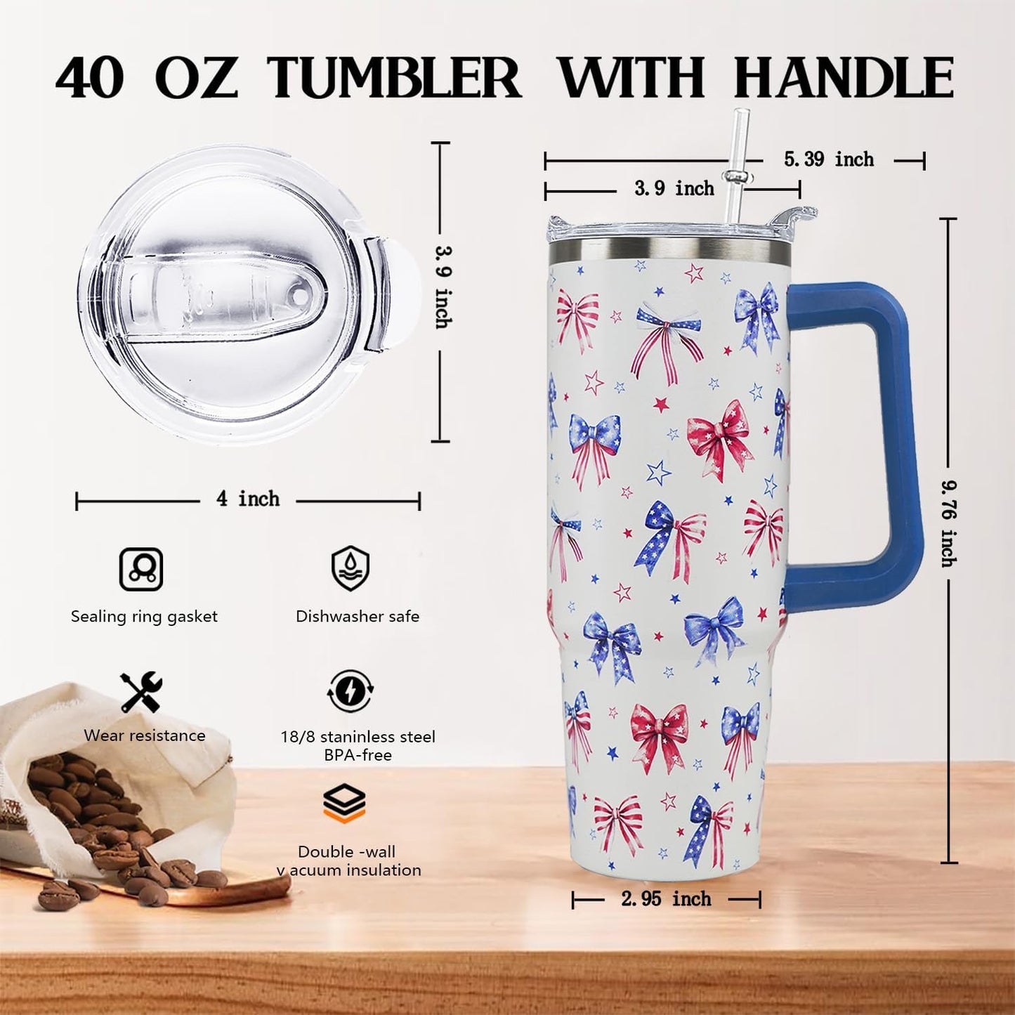 Ceovfoi 40 oz Pickleball Coffee Mug Vacuum Insulated Travel Tumbler with Handle, Lid & Straw - Perfect Pickleball Gifts for Players, Coaches, Lovers | Pickleball Accessories