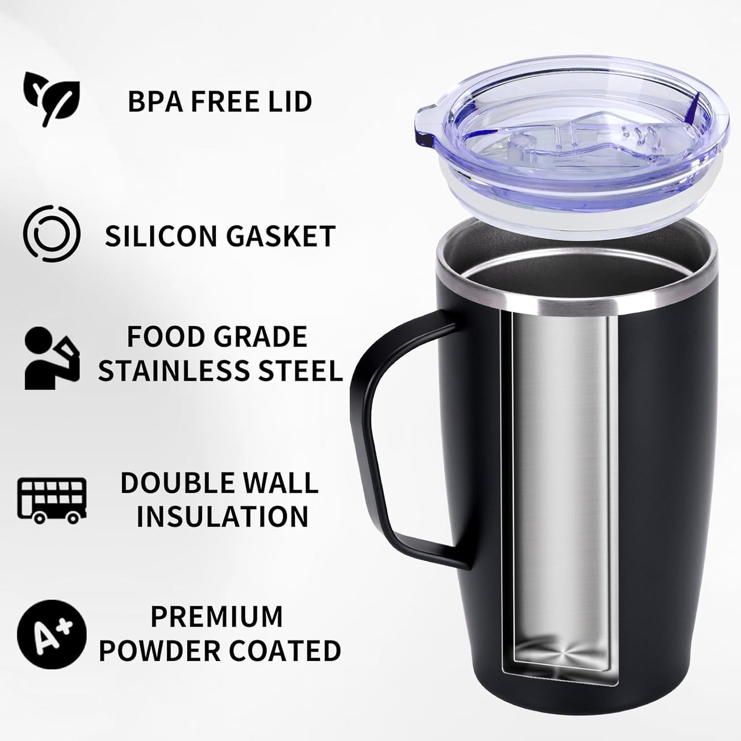 Trwcrt 19oz Insulated Coffee Mug with Handle, Double Wall Vacuum Stainless Steel Travel Coffee Tumbler, Blue