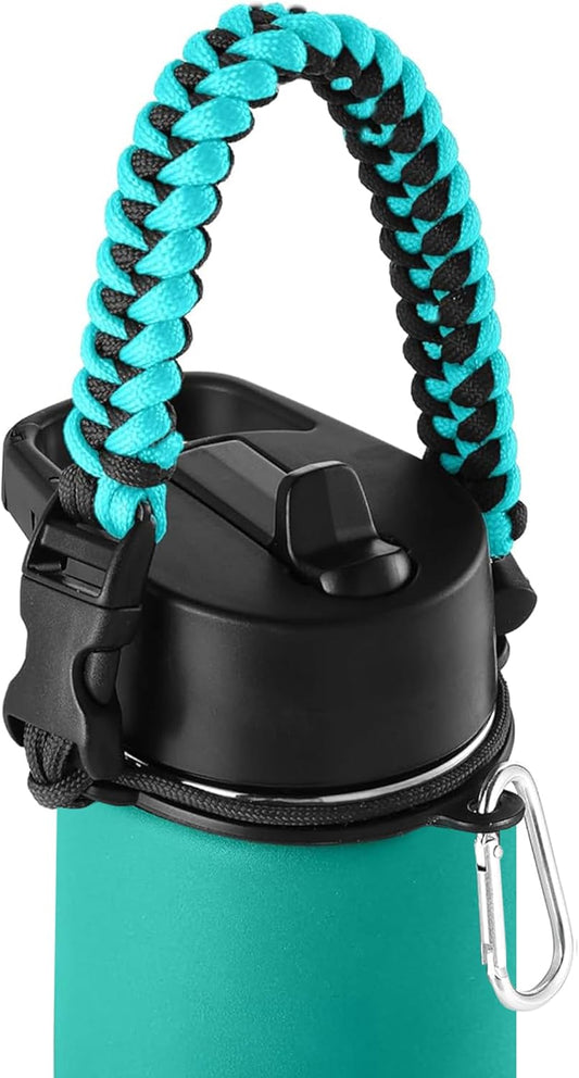 IRON °FLASK Paracord Handle - Fits Wide Mouth Water Bottles - Durable Carrier, Secure Accessories, Survival Strap Cord, Safety Ring, and Carabiner - Seven Core Paracord Bracelet