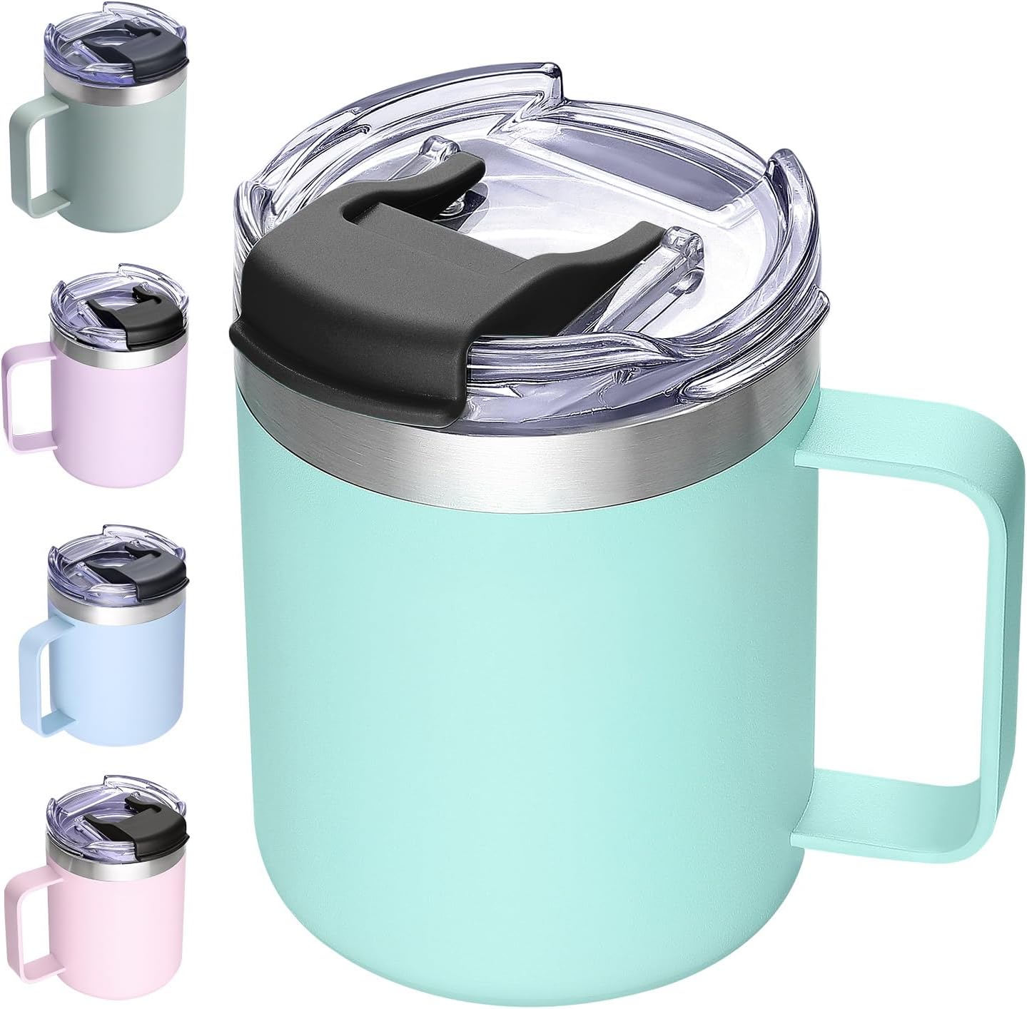 12oz Insulated Coffee Mug Cup with Handle, Stainless Steel Travel Coffee Mug with Flip Lid, Double Wall Vacuum Coffee Tumbler, Navy