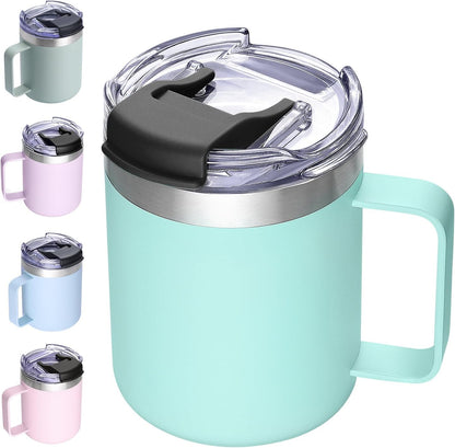 12oz Insulated Coffee Mug Cup with Handle, Stainless Steel Travel Coffee Mug with Flip Lid, Double Wall Vacuum Coffee Tumbler, Navy