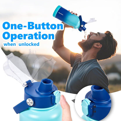 Insulated Water Bottle with Lid & Boot & Stickers, 24 oz Stainless Steel Sweat Free Bottle Keep Cold 24H, BPA-Free Sports Wide Mouth Water Bottle, BlueBlack