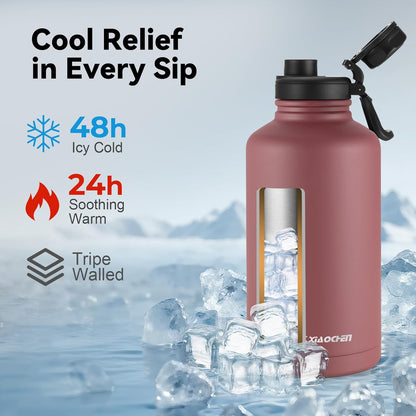 KXIAOCHEN Insulated Water Bottle With Strap, Cold For 48 Hrs Leak Proof, Triple Wall Stainless Steel Sports Water Bottle With Straw And Spout Lid For Gym Hiking Travel