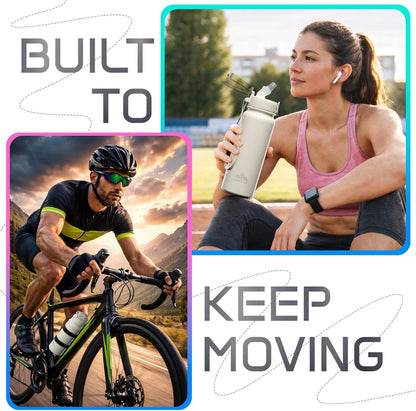Mont-Clair Sport Water Bottle - 20oz Insulated Water Bottle with Straw - Patented Lid, BPA FREE, For Sports, Gym, Cycling, Bike - Quick Hydration - Black