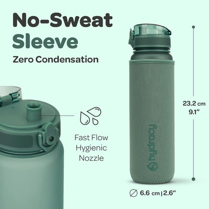 Hydracy Water Bottle with Time Marker -Large BPA Free Water Bottle & No Sweat Sleeve -Leak Proof Gym Bottle with Times to Drink - Ideal for Fitness Sports & Outdoors