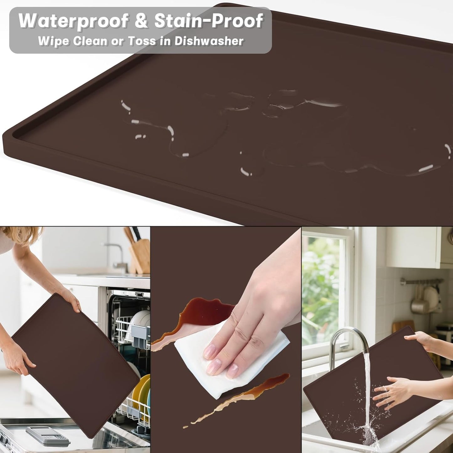 Rnivvi Silicone Coffee Mat, 16" x 24" Waterproof Raised Edge Coffee Bar Mats for Espresso Machine Station Accessories, Heat Resistant Detachable Dish Drying Pad for Kitchen Counter, Dish Rack, Green