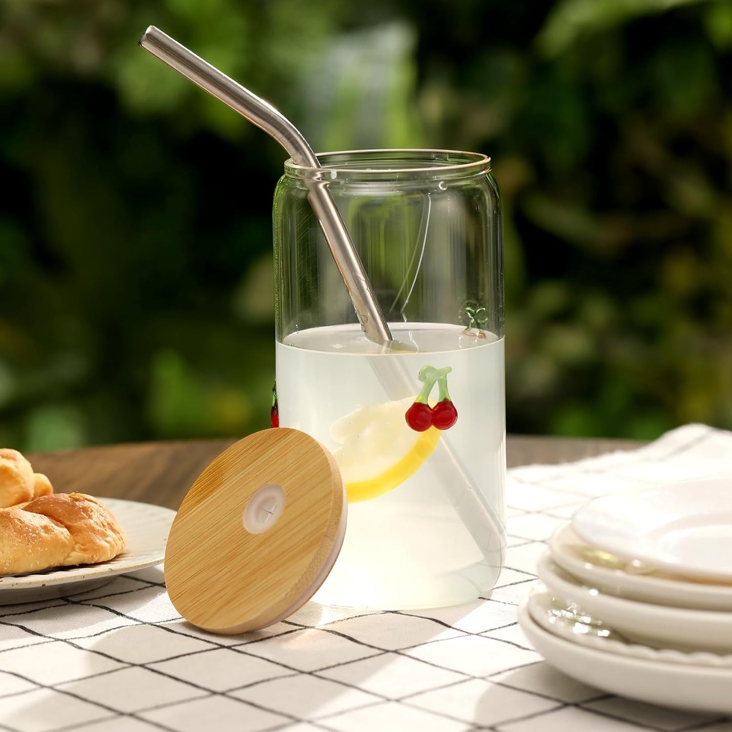 Honeydak 2 Pcs Icon Juice Glass Tumbler with Lid & Straw - 18 oz Cloud and Sun Icon Can Shape Glass Cups Coffee Juice Beer Soda Drinking Cup for Summer Halloween Christmas Party Supplies Gift