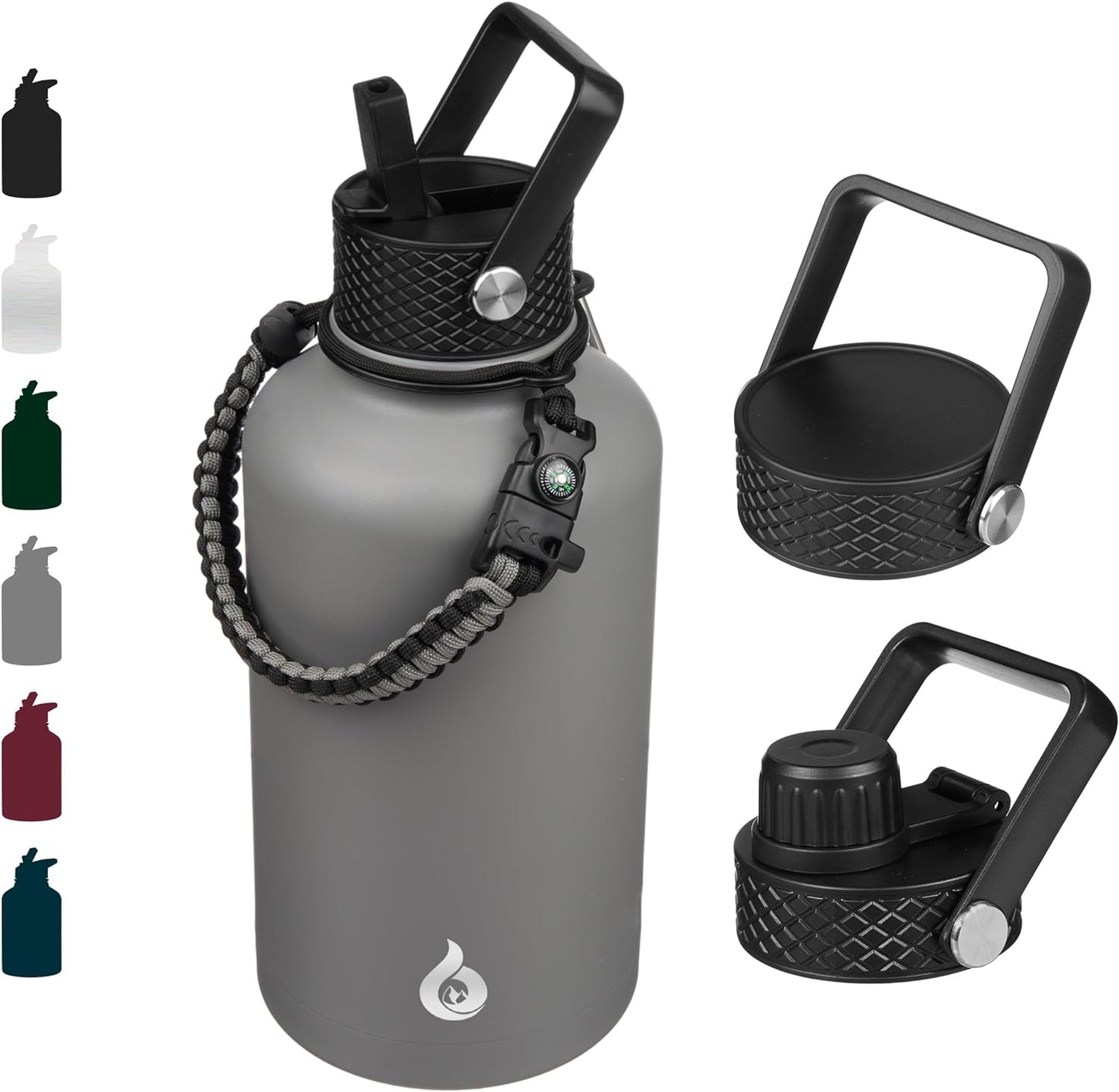 BJPKPK Insulated Water Bottles with Straw Lid, 40oz Stainless Steel Water Bottles with 3 Lids, BPA Free Leakproof Thermo, Tumblers, Cups for Sports, Gym- Midnight - Colors A