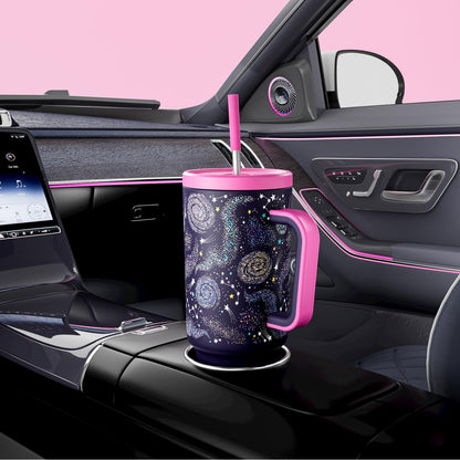 Meoky 40 oz Tumbler with Handle and Straw: Stainless Steel Insulated Tumbler with Lid and Straw - 100% Leak Proof Tumbler for Car Cup Holders - Travelers Commuters Workers, Donut