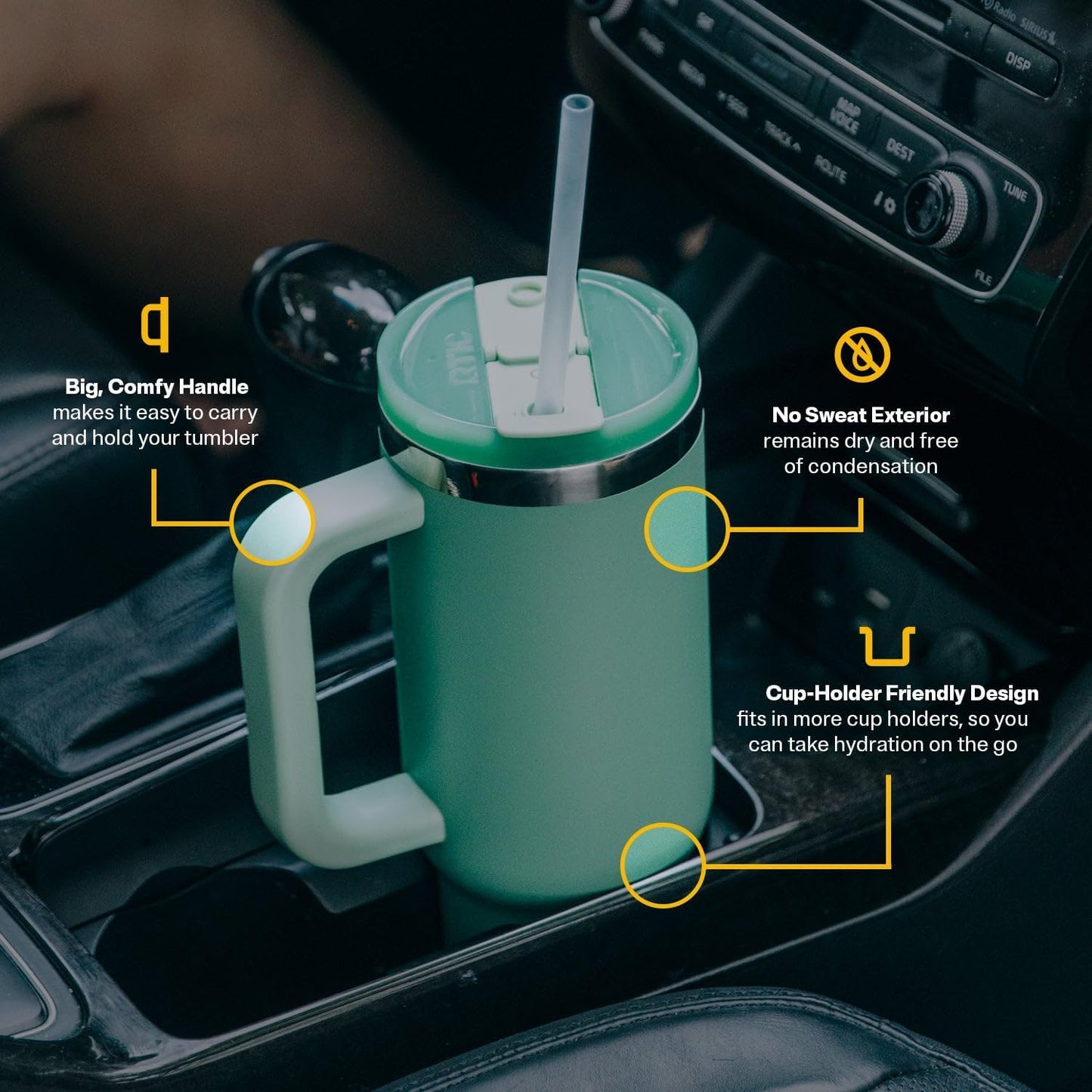 RTIC 30 oz Road Trip Tumbler Double-Walled Ceramic Lined InsulatedStainless Steel Portable Travel Coffee Mug Cup with Lid, Handle and Straw, Periwinkle Bouquet