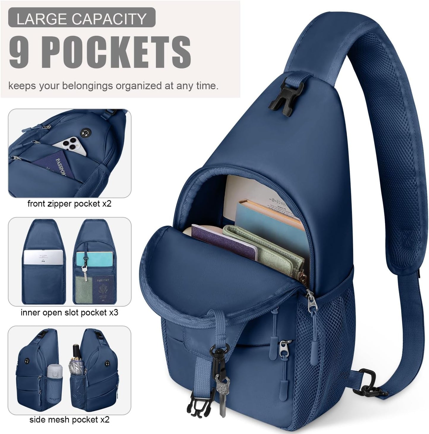 Pritent Crossbody Bags for Women Men Trendy Sling Bag Backpack Casual Chest Bag with Convertible Shoulder Strap
