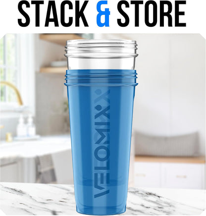 VELOMIX -2 Pack- 28 oz Protein Shaker Bottles for Protein Mixes - 2x Wire Whisk | Leak Proof Shaker Cups for Protein Shakes | Protein Shaker Bottle Pack (Black/Transparent)