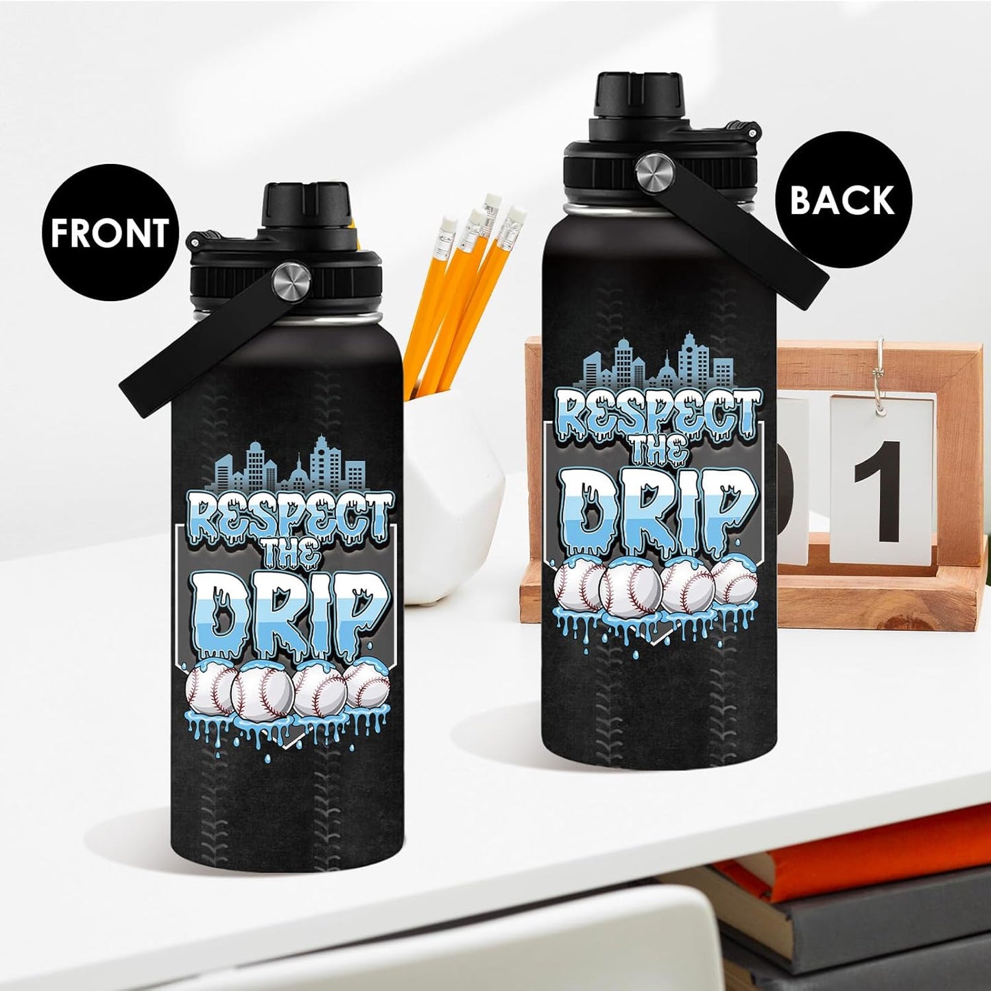 Pickleball Water Bottle 32oz | Insulated Stainless Steel Travel Tumbler with Lid Leak-Proof Keep Hot or Cold, BPA-Free |Dink Responsibly Gifts for Pickleball Lovers