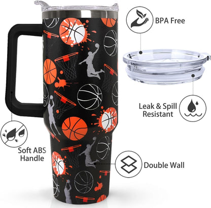 Ceovfoi 40 oz Pickleball Coffee Mug Vacuum Insulated Travel Tumbler with Handle, Lid & Straw - Perfect Pickleball Gifts for Players, Coaches, Lovers | Pickleball Accessories