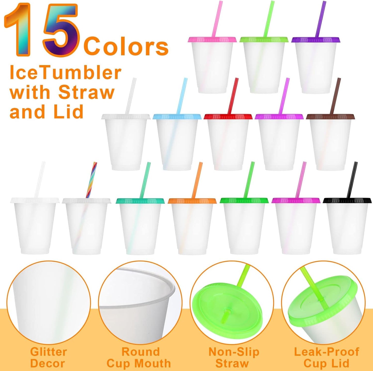 Sieral 30 Pack Cups with Lids and Straws Kids Tumbler with Straw Reusable Water Bottle Iced Coffee Travel Mug Adults Plastic Cups for Parties 16 oz (Candy Colors)