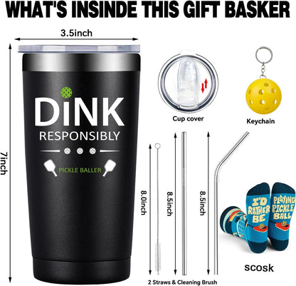 Fufandi Pickleball Gifts for Men Women - Pickle Ball Dink Responsibly - Christmas, Birthday Gifts for Pickleball Lovers Player Coach - Tumbler Cup 20oz