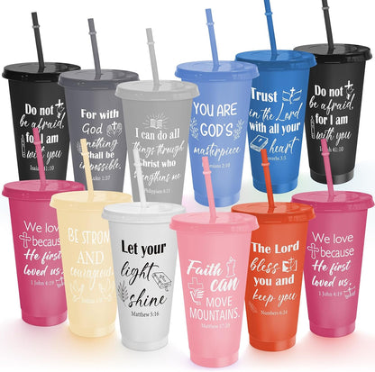 Cinrobiye 24 Pcs Jesus Loves You Tumblers Bulk, 24 oz Christian Plastic Cups with Lids and Straws, Reusable Religious Gift Cups for VBS, Sunday School, Church Events, Bible Study Party Favors