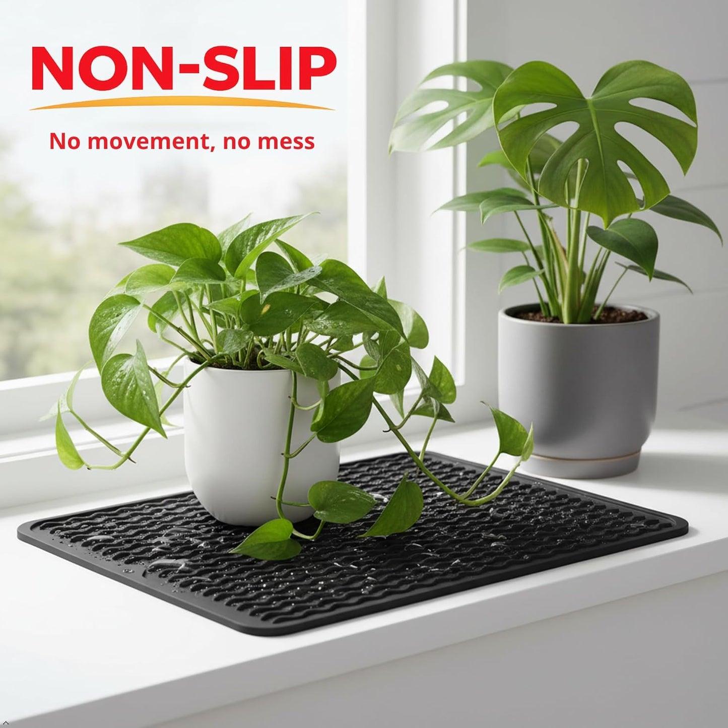 Silicone Drying Mat 16 × 12 – Gray Non-Slip Sink Mat for Kitchen Counter, Heat-Resistant Food-Grade Dish Pad, Easy-Clean Multipurpose Drawer Liner (Gray, 16'' x 12'')