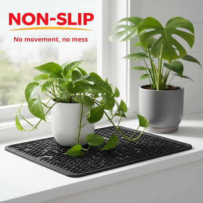 Silicone Drying Mat 16 × 12 – Gray Non-Slip Sink Mat for Kitchen Counter, Heat-Resistant Food-Grade Dish Pad, Easy-Clean Multipurpose Drawer Liner (Gray, 16'' x 12'')